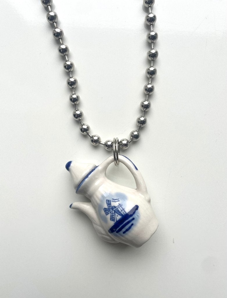 Ballchain ketting met vintage Delfts Blauw koffiekannetje, Blauw, Nieuw, Ophalen of Verzenden, Overige materialen