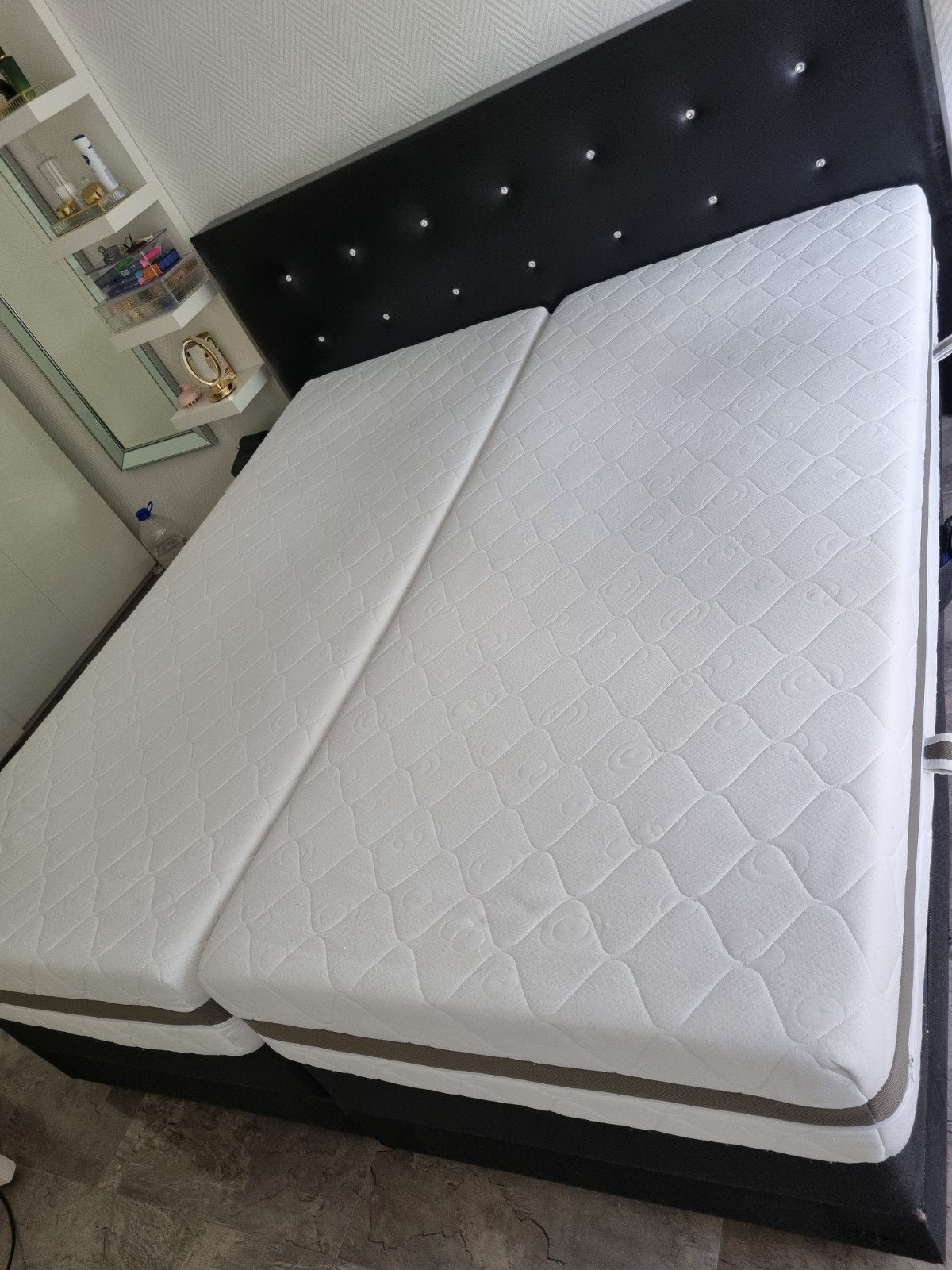 Tweepersoons boxspring met verstelbare bodems, Ophalen, Zwart, Tweepersoons, 180 cm