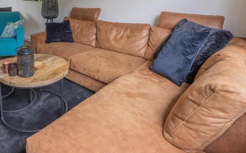 Loungebank cognac kleurig van Pronto, Ophalen, Gebruikt, Minder dan 75 cm, Hoekbank