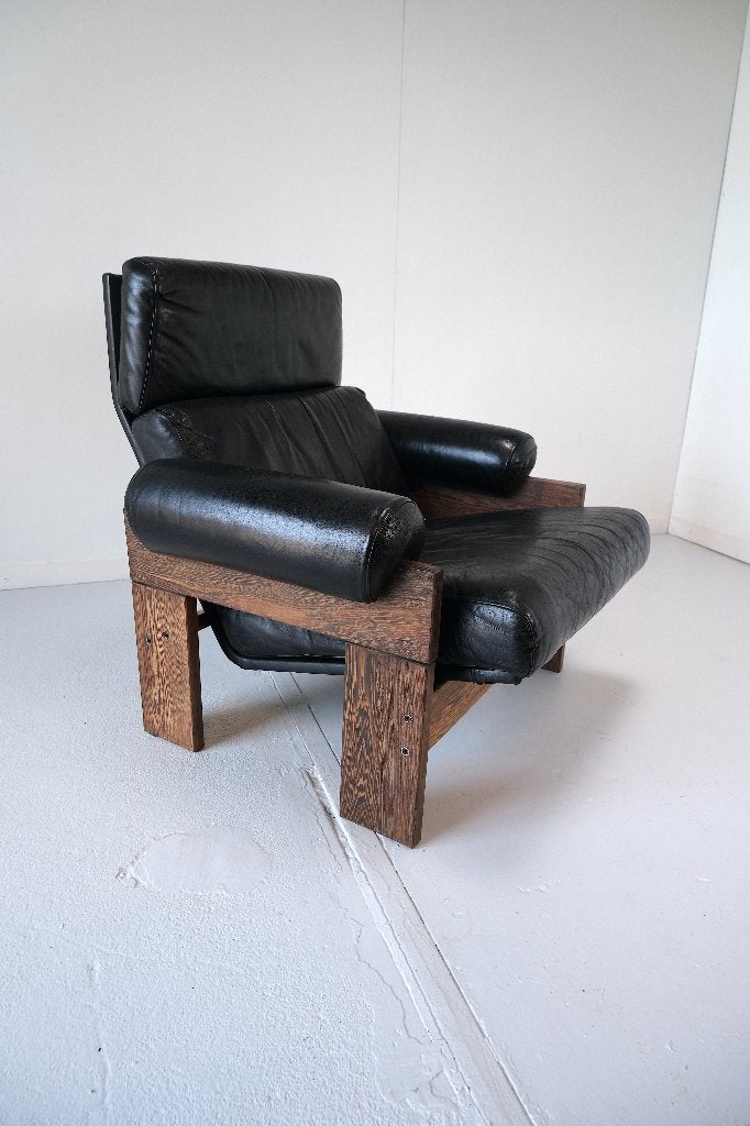 Fauteuil (Martin Visser, Wenge, leer), Ophalen, Vintage, design, Zwart, Hout