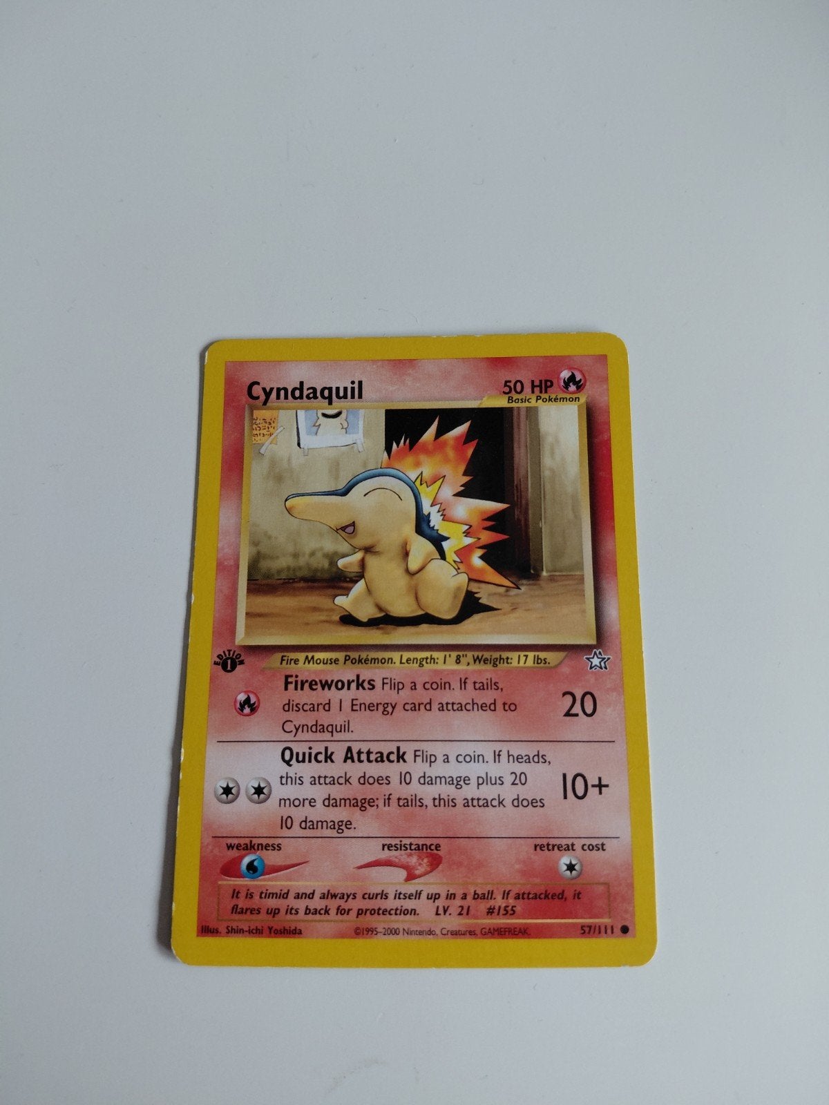 Cyndaquil neo serie 1e editie, Hobby en Vrije tijd, Verzamelkaartspellen | Pokémon, Ophalen of Verzenden, Zo goed als nieuw