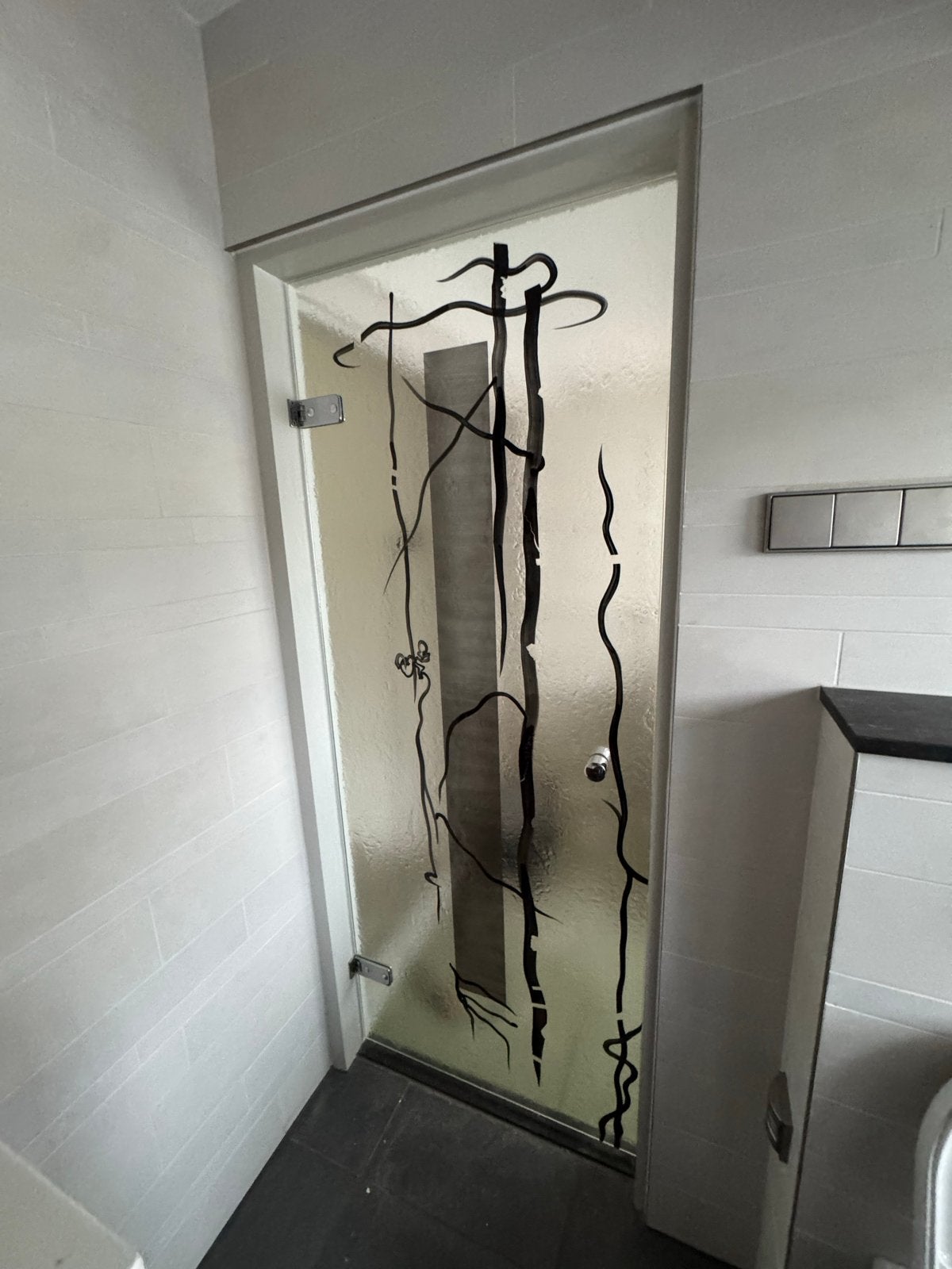 Glazen deur met abstract design (art deco) - 74x189 cm, Ophalen, Gebruikt, Minder dan 80 cm, Binnendeur