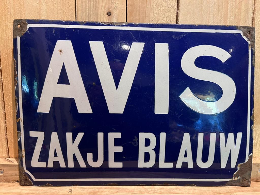 Emaille bord Avis zakje blauw, Ophalen of Verzenden, Gebruikt, Reclamebord
