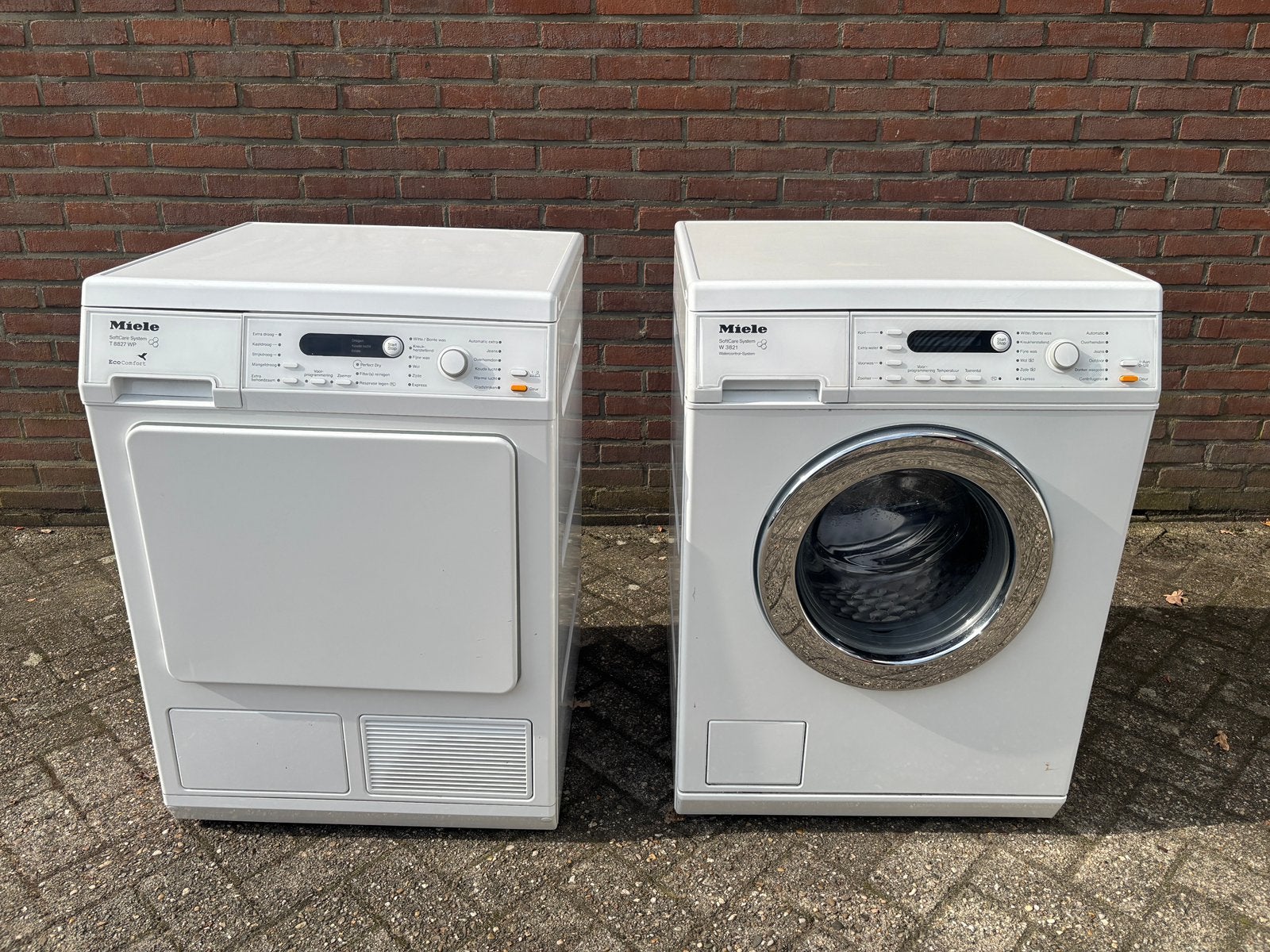 Setje Miele wasmachine W3821 / Warmtepompdroger T8827WP 7kg