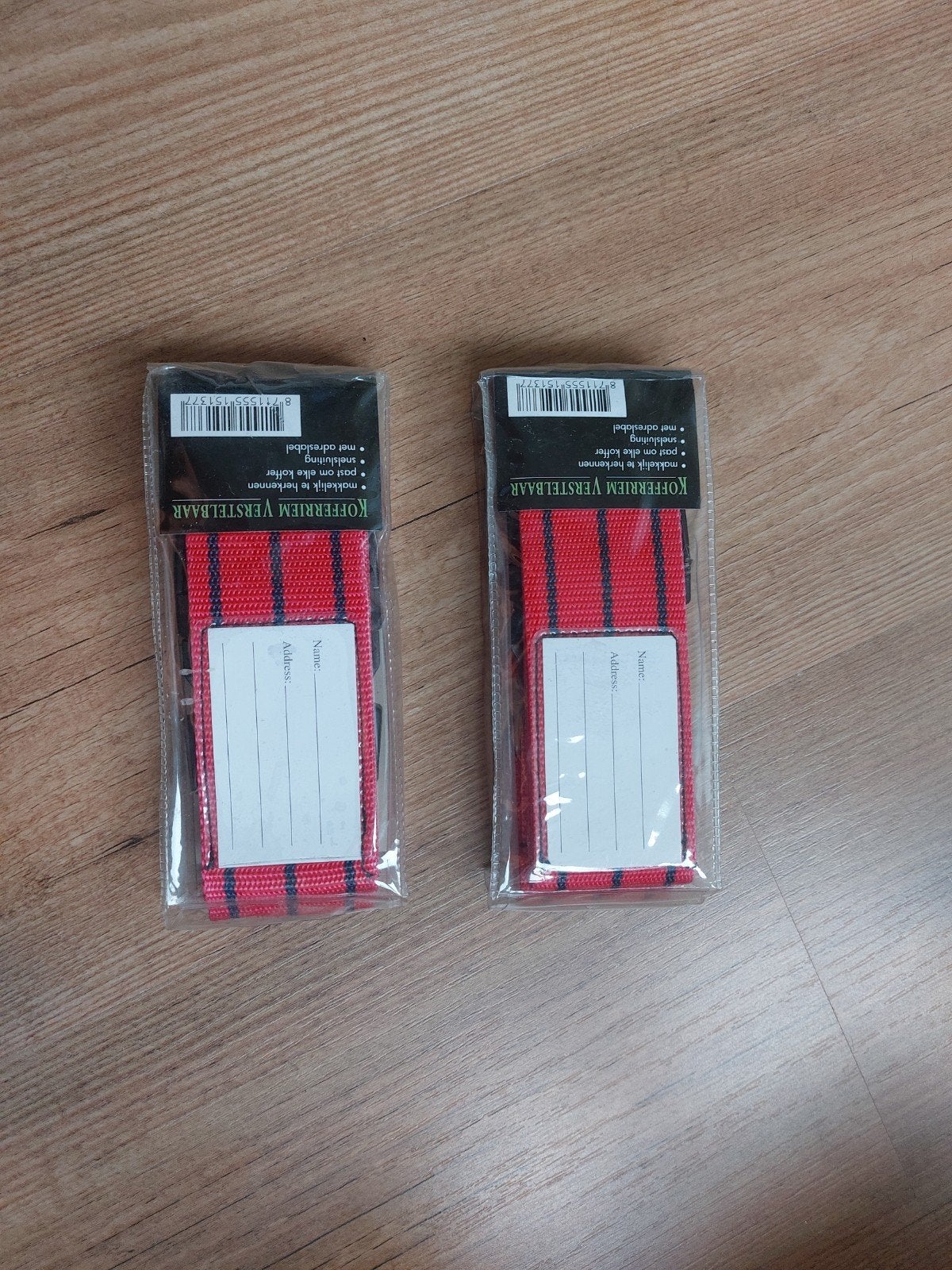 2x Verstelbare Kofferriem met Adreslabel - Rood/Zwart, Ophalen, Nieuw, 70 cm of meer, Minder dan 35 cm