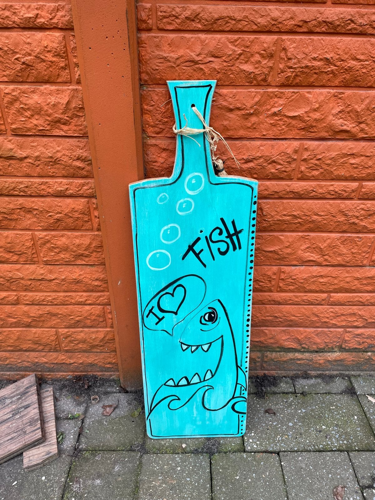 Grote brood/sierplank met 'I love fish' decoratie, Ophalen, Hout, Snij-/serveerplank, Nieuw