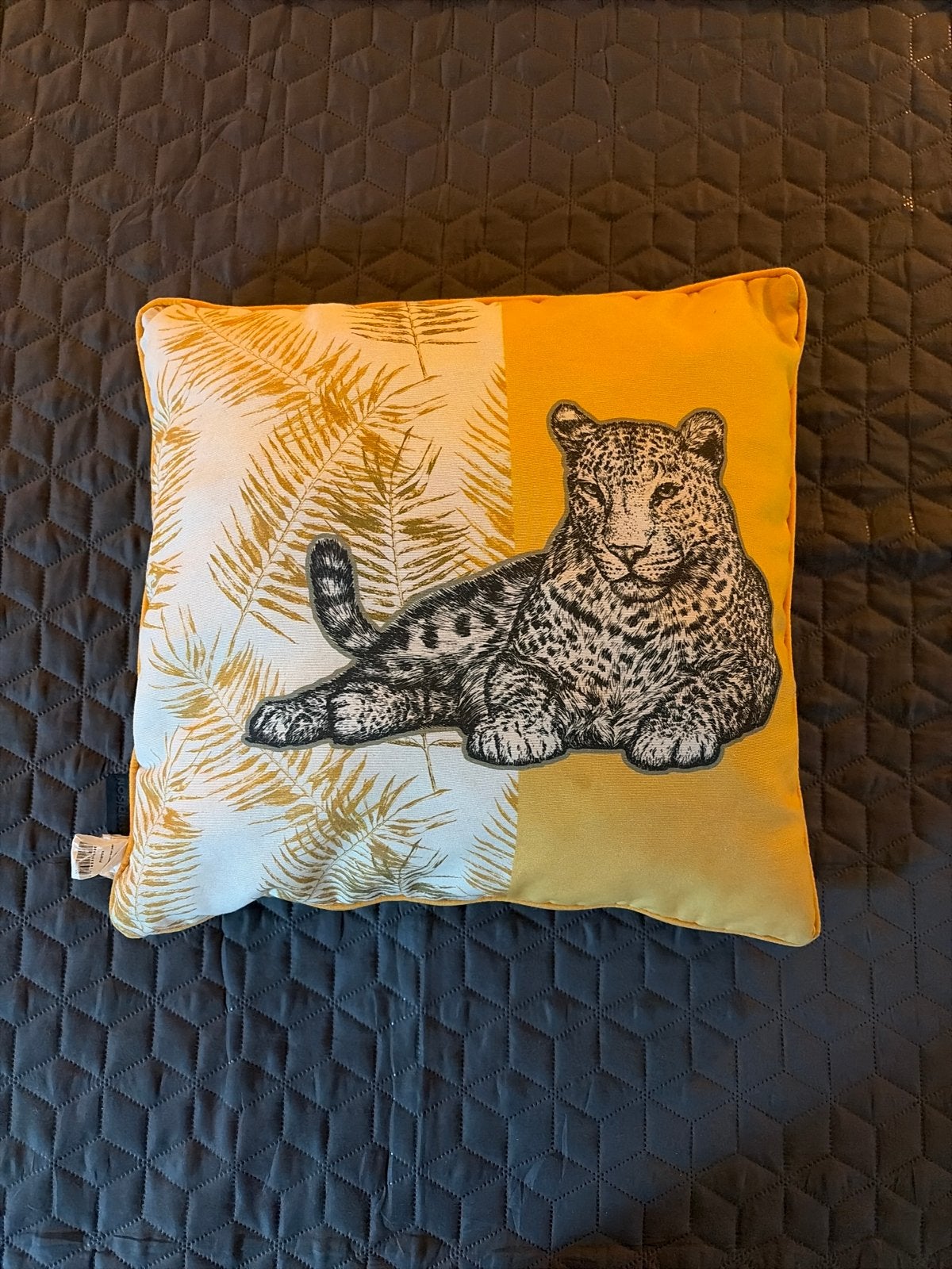Sierkussen met luipaardprint en palmbladeren, 45x45 cm, Ophalen, Overige merken, Gebruikt, Meerkleurig