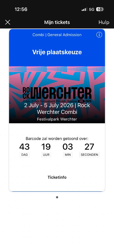 Rock Werchter The Hive + combiticket, Tickets en Kaartjes, Eén persoon, Meerdaags