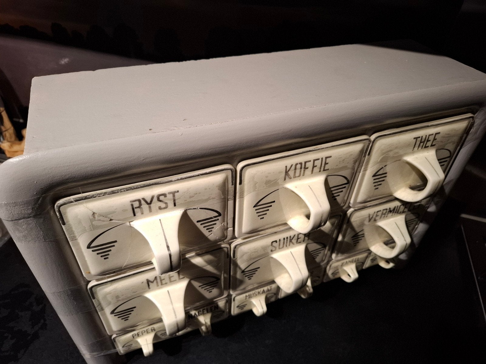 Antiek vintage kruidenrek met porseleinen laatjes, Ophalen of Verzenden