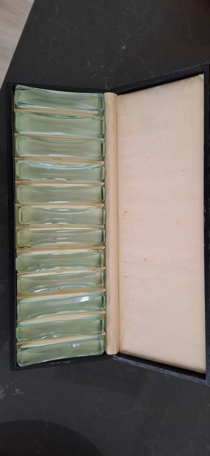 Vintage kristallen messenleggers in origineel etui., Antiek en Kunst, Antiek | Glas en Kristal, Ophalen of Verzenden