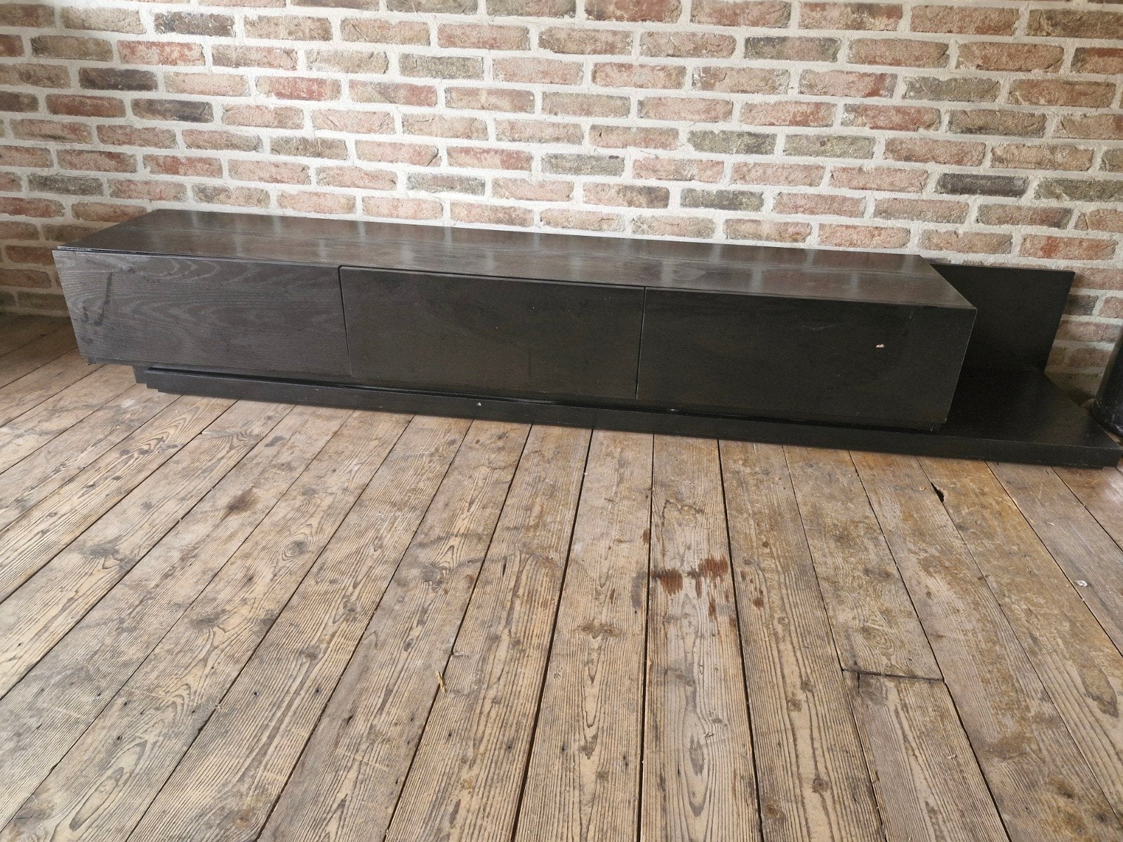 Stijlvol zwart TV-meubel met lades - 210x40x32 cm, Ophalen, 25 tot 50 cm, 200 cm of meer, Minder dan 100 cm