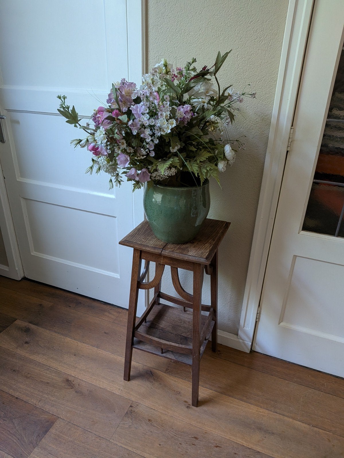 antieke eikenhouten plantentafel/pedestal, Ophalen, Gebruikt