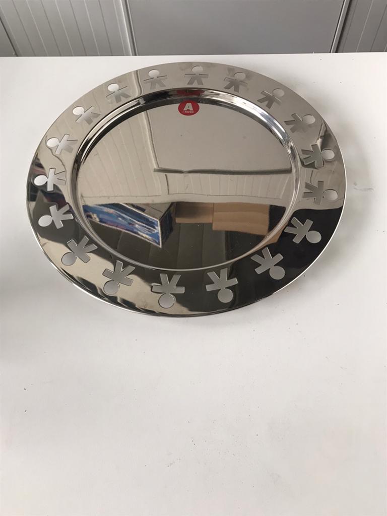 Alessi platte grote chroom schaal, Huis en Inrichting, Woonaccessoires | Schalen en Manden, Ophalen, Zo goed als nieuw