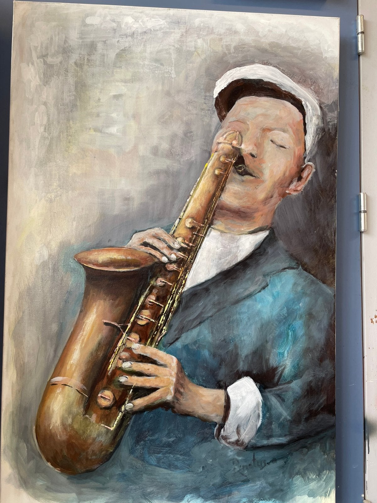 Saxofonist schilderij, Ophalen