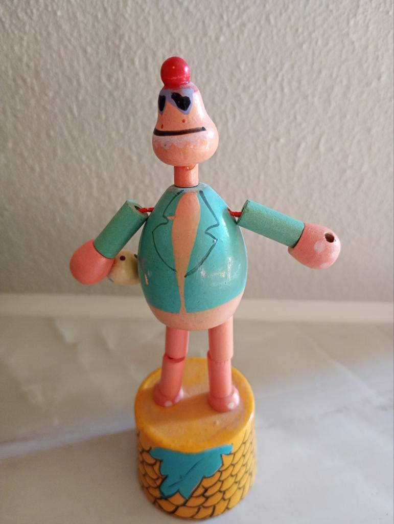 Vintage houten drukpoppetje, drukfiguur kikker, Ophalen of Verzenden, Zo goed als nieuw