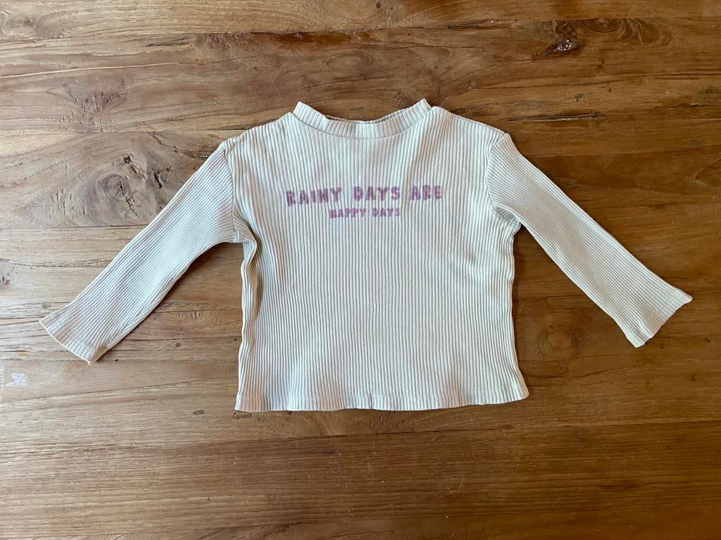 Geribde longsleeve met roze tekst - Zara maat 86, Ophalen, Gebruikt, Meisje, Shirtje of Longsleeve