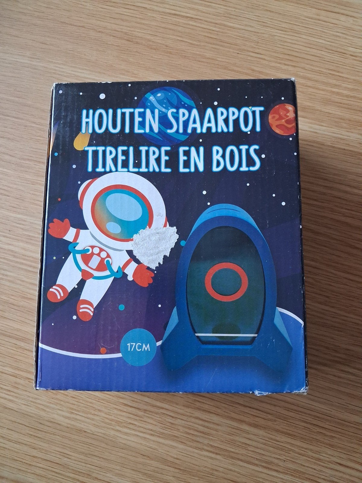 Houten Spaarpot Ruimtevaart Thema 17cm, Ophalen, Nieuw, Overige thema's