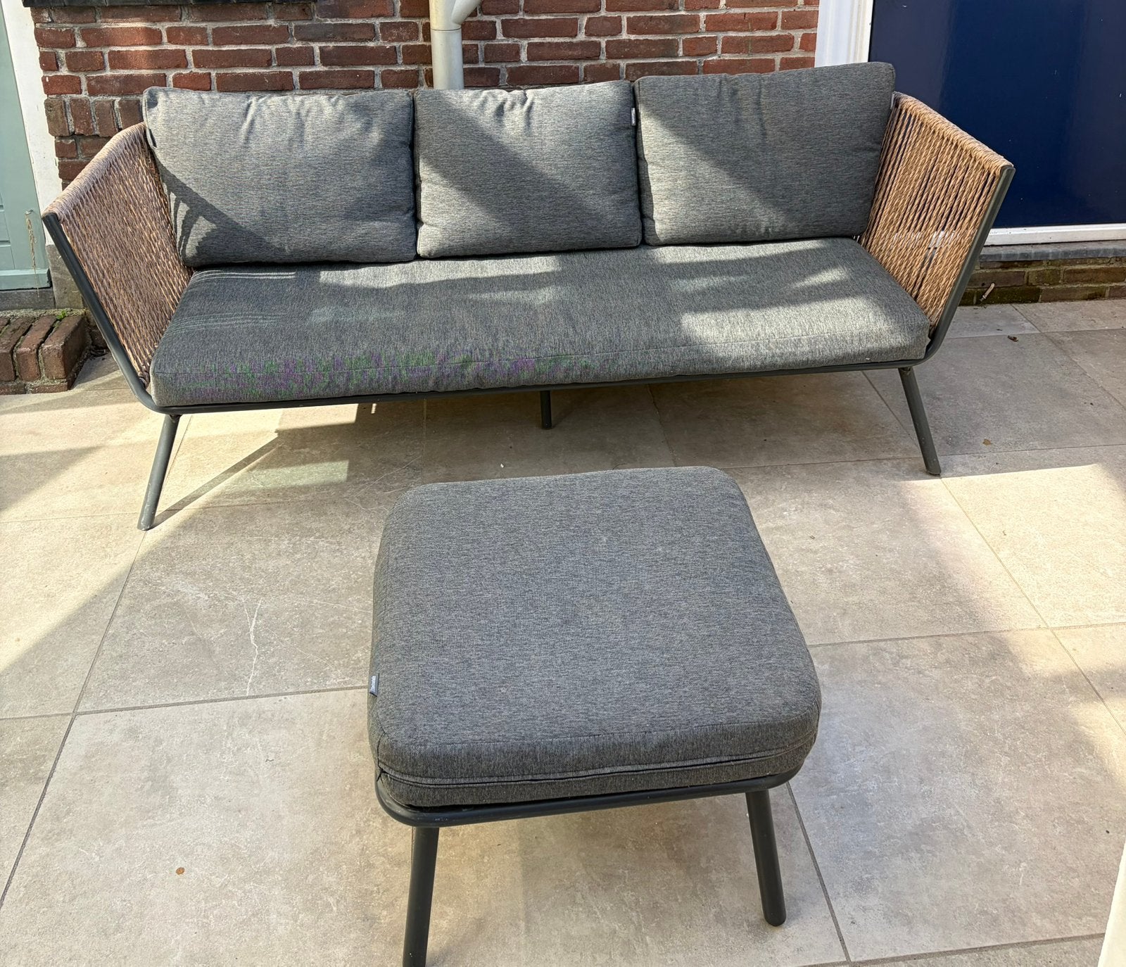 Tuin loungset + hocker grijs
