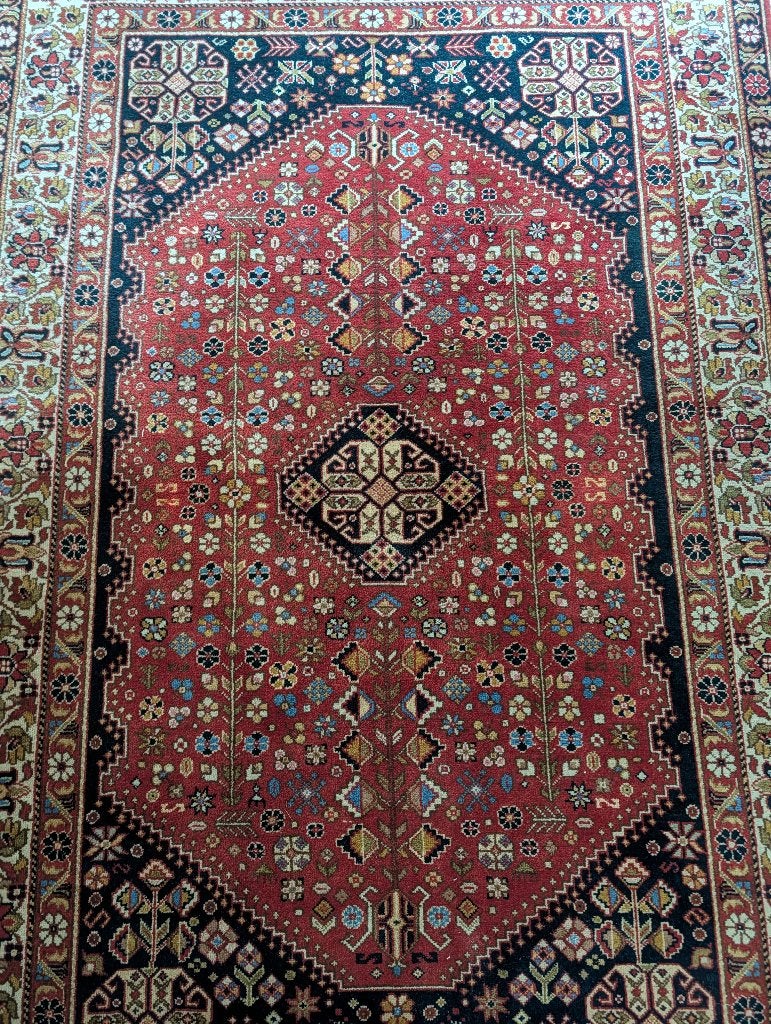 Vintage Perzisch Tapijt vloerkleed 247x158 handknoopt signed, Ophalen, Gebruikt, 150 tot 200 cm, 200 cm of meer