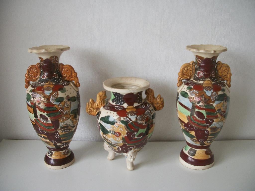 3x Japanse Vaas - Kaststel - 3 Satsuma Vazen, Ophalen of Verzenden