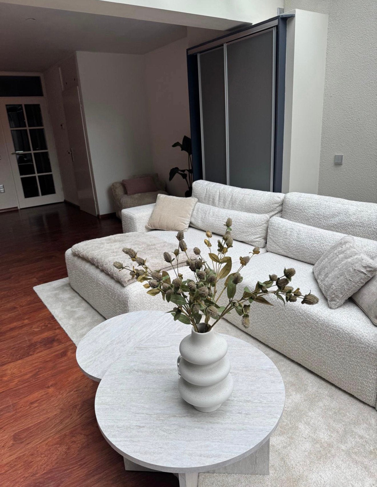 Beige boucle bank - Pronto wonen, 250 tot 300 cm, 100 tot 125 cm, Ophalen of Verzenden, Zo goed als nieuw