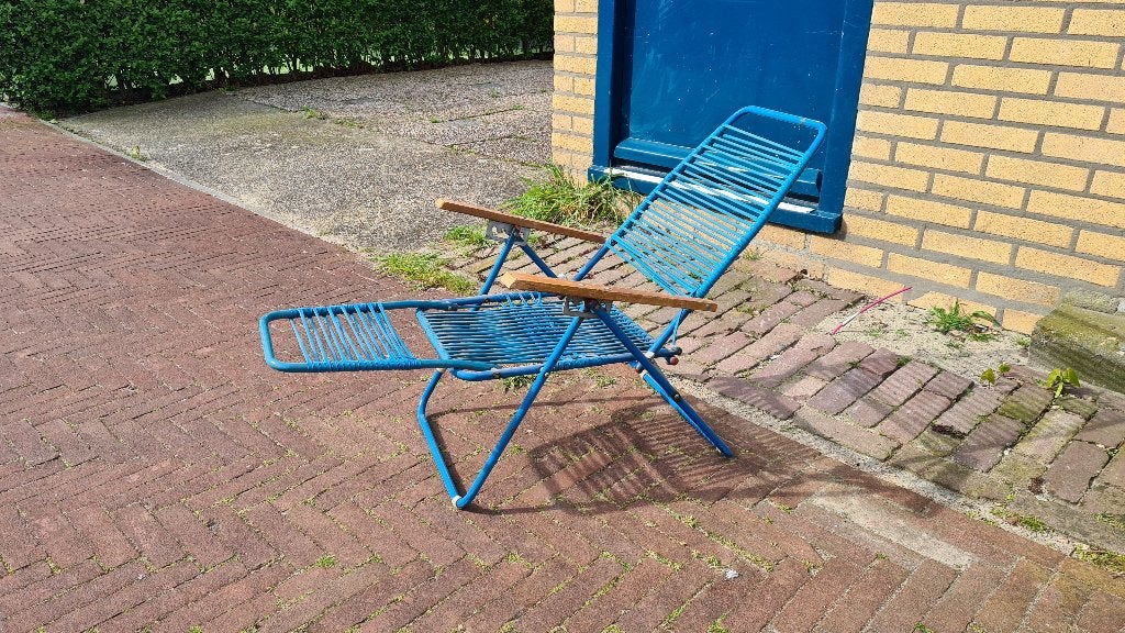 Vintage tuinstoeltje / strandstoeltje voor kinderen jaren 70, Ophalen, Gebruikt, Metaal, Verstelbaar