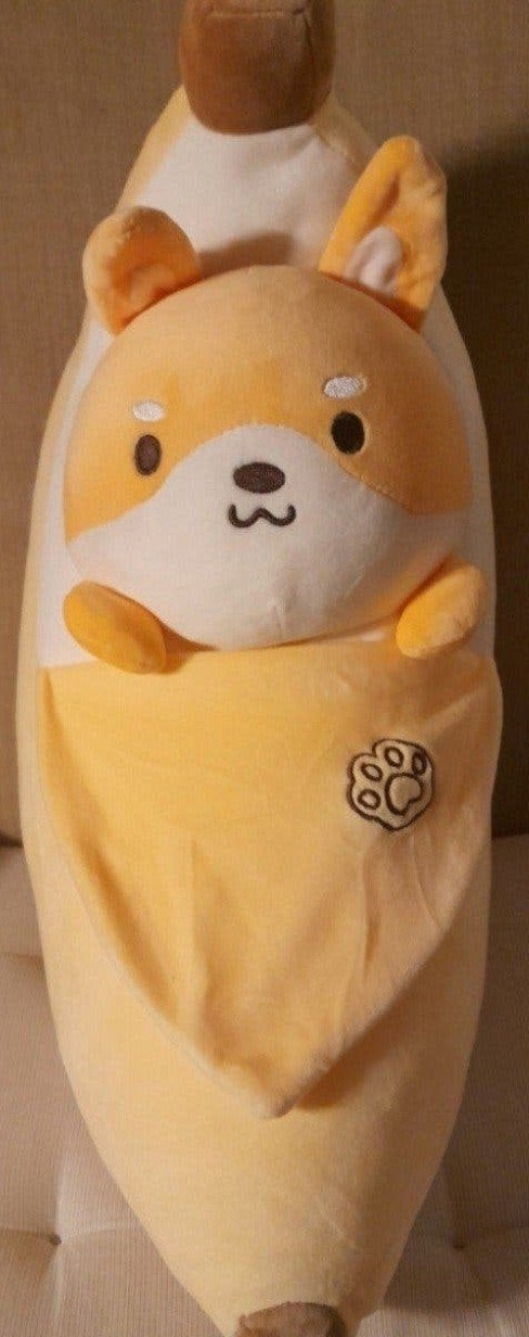 Kawaii squishmallow knuffel hond in banaan groot ZGAN, Kinderen en Baby's, Overige merken, Hond, Zo goed als nieuw, Middelgroot (20 tot 80 cm)