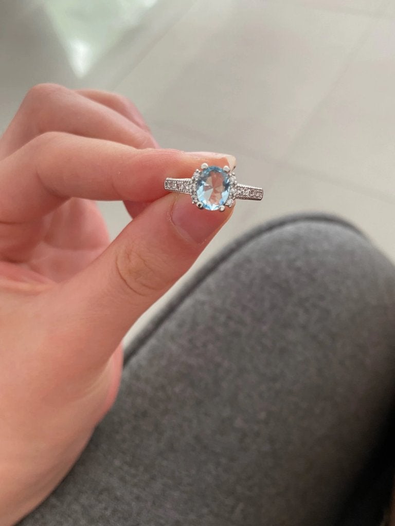 Zilveren Dames Ring Met Aquamarijn / Sieraad Zilver Blauwe, 18 tot 19, Overige kleuren, Verzenden, Nieuw