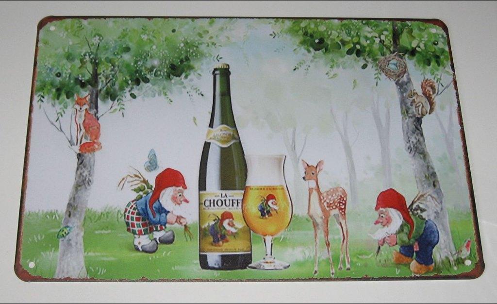 LA CHOUFFE BIER : Metalen Bord La Chouffe Bier - In Het Bos, Verzamelen, Biermerken, Verzenden, Nieuw, Reclamebord, Plaat of Schild