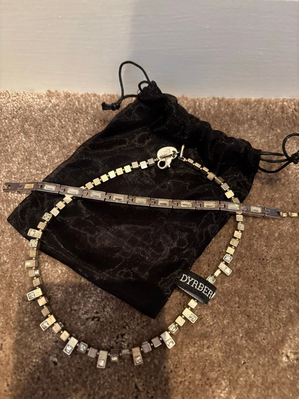 Dyrberg Kern Zilveren Ketting & Armband met Steentjes, Ophalen, Gebruikt, Zilver, Met kristal