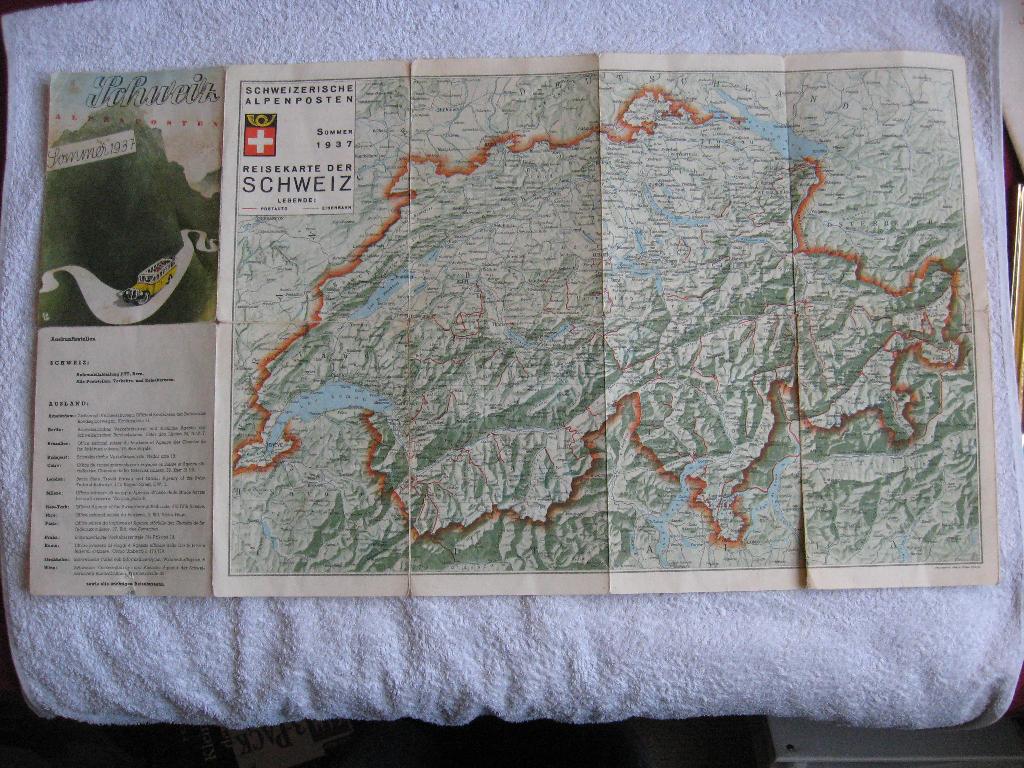 Reisekarte der Schweiz - Alpenposten Sommer 1937, Gelezen, Landkaart, 1800 tot 2000, Europa Overig