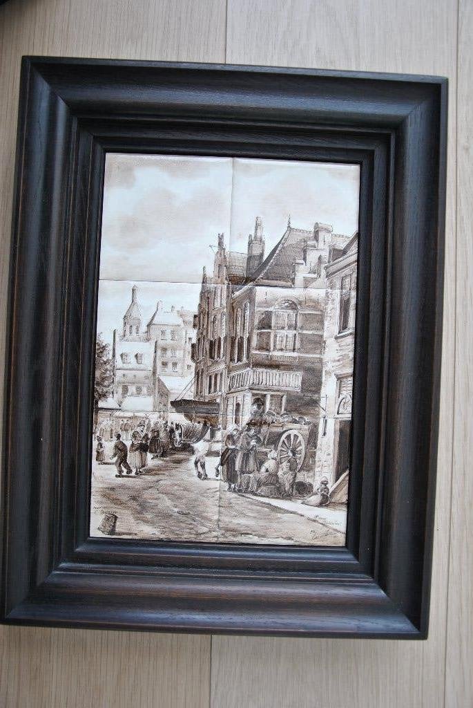 TEGEL TABLEAU IN FRAAIE HOUTEN LIJST, Antiek en Kunst, Ophalen of Verzenden