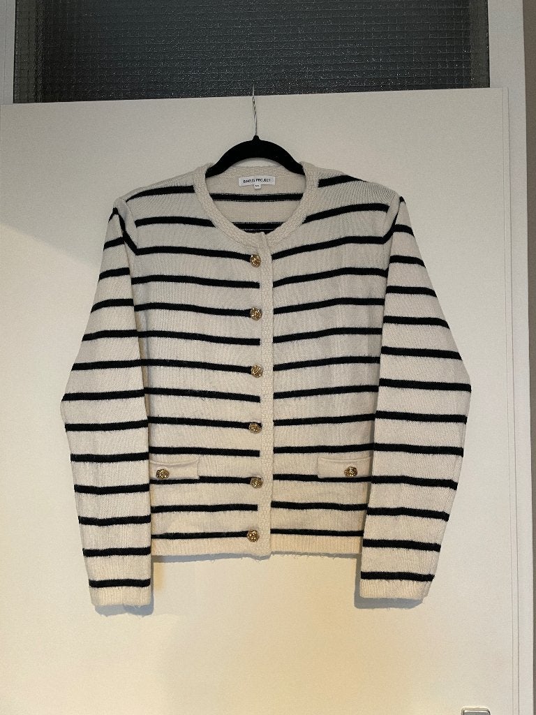 BISOU'S PROJECT crème zwart streep cardigan vest trui mt M/L, Maat 38/40 (M), Zwart, Bisou's project, Ophalen of Verzenden
