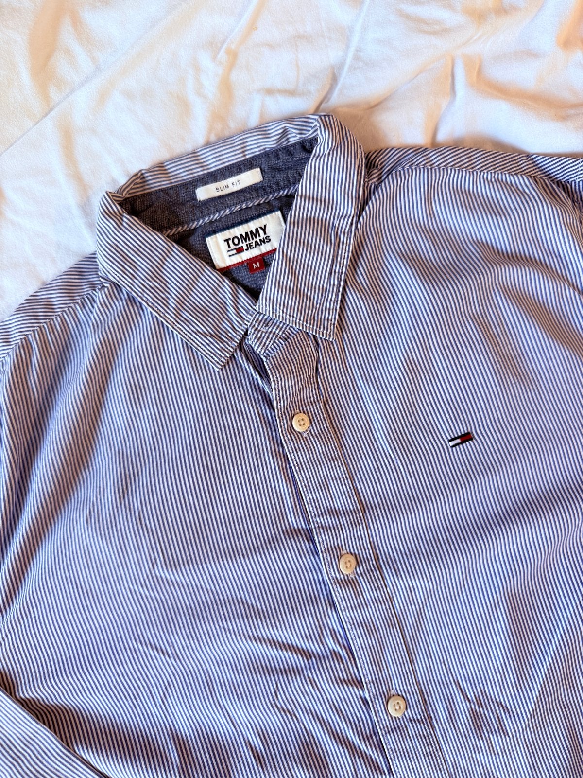 Tommy Jeans overhemd maat M - Goede staat!, Ophalen of Verzenden, Gedragen, Blauw, Halswijdte 39/40 (M)