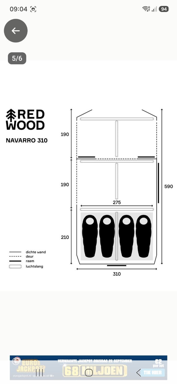 redwood navarro 310 opblaasbare tunnel tent, Ophalen, Gebruikt, Tot en met 4