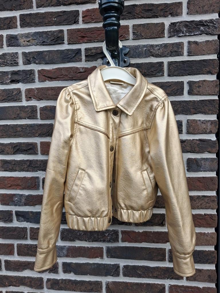 Leuk gouden leren jasje meisje maat 122/128 merk Like Flo, Ophalen of Verzenden, Zo goed als nieuw, Meisje, Jas