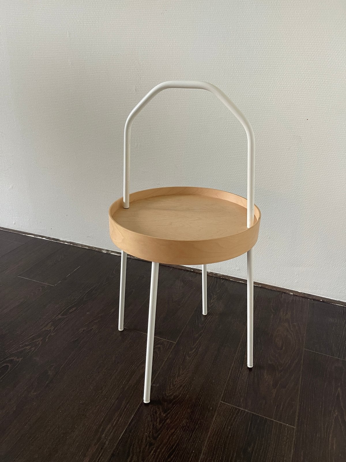 IKEA BURVIK Bijzettafel / Nachtkastje - Wit/Hout, Huis en Inrichting, Tafels | Bijzettafels, Minder dan 55 cm, Rond, Zo goed als nieuw