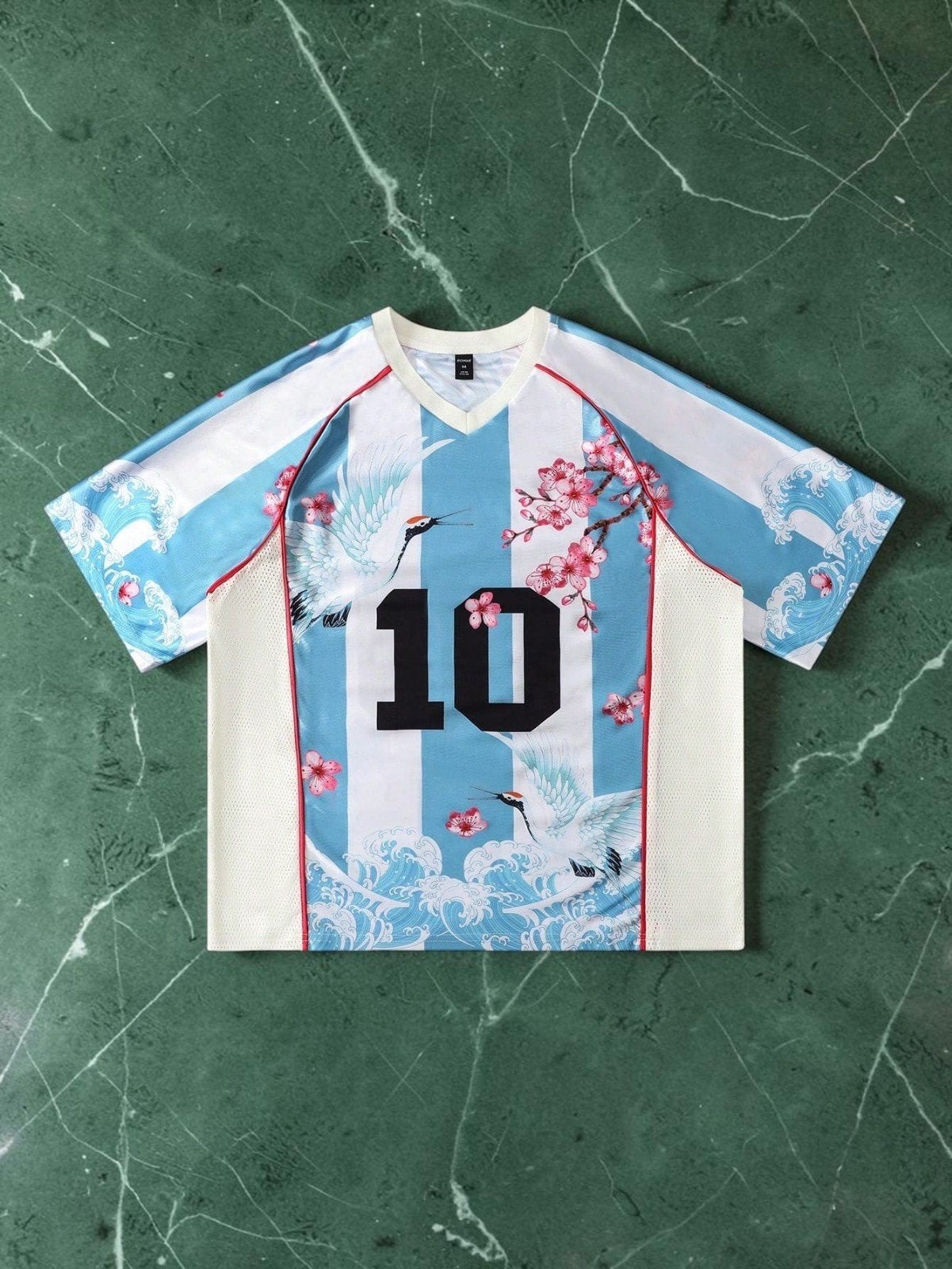 Voetbalshirt #10 Japan Style Kraanvogel & Sakura - Maat M, Sport en Fitness, Voetbal, Maat M, Ophalen of Verzenden, Nieuw, Shirt