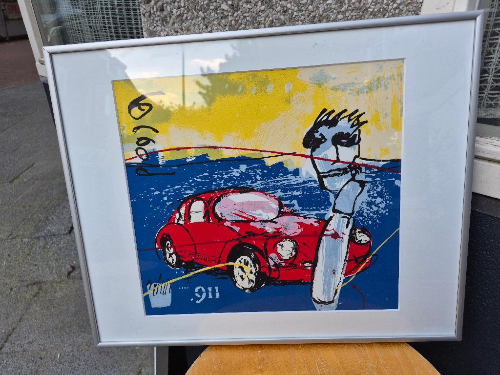 Zeefdruk van een rode Porsche 911, van Herman Brood  , Ophalen