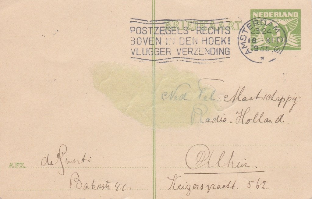 Postwaardestuk - Briefkaart. Geuzendam 222 (1935), Postzegels en Munten, Ophalen of Verzenden, Briefkaart