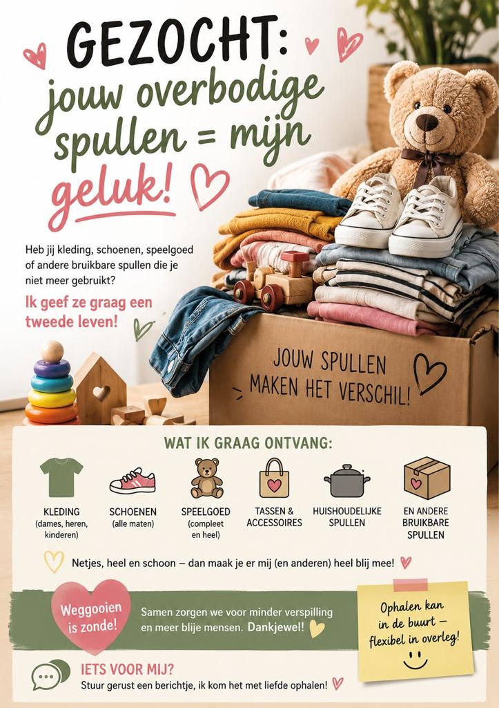 Gezocht! Gratis kleding, schoenen, speelgoed en spullen!, Ophalen of Verzenden, Zo goed als nieuw