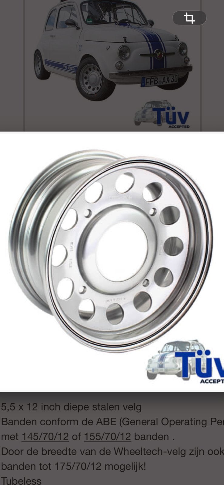 Wheeltech FIAT 500 oldtimer velgen gezocht, Ophalen, Fiat