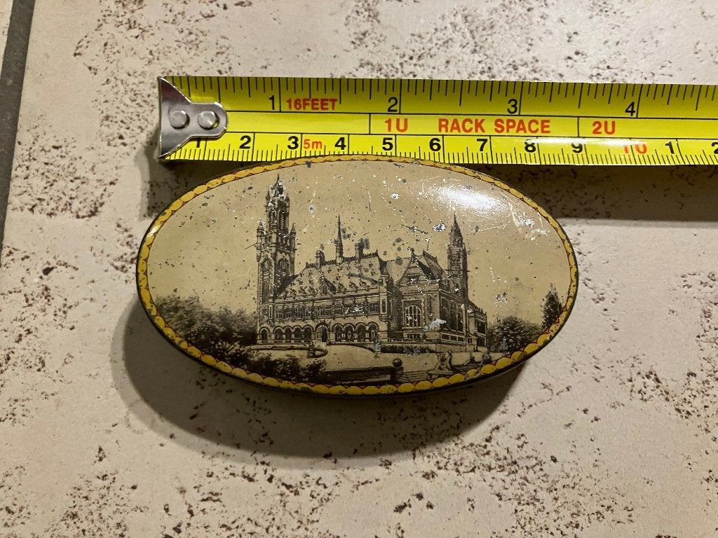 Vintage blikje Vredespaleis Den Haag, Ophalen of Verzenden, Gebruikt, Overige