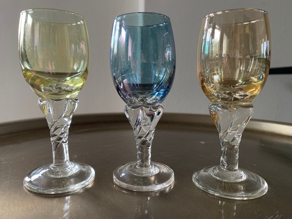 Murano gekleurde borrelglaasjes 3 stuks vintage, Ophalen of Verzenden