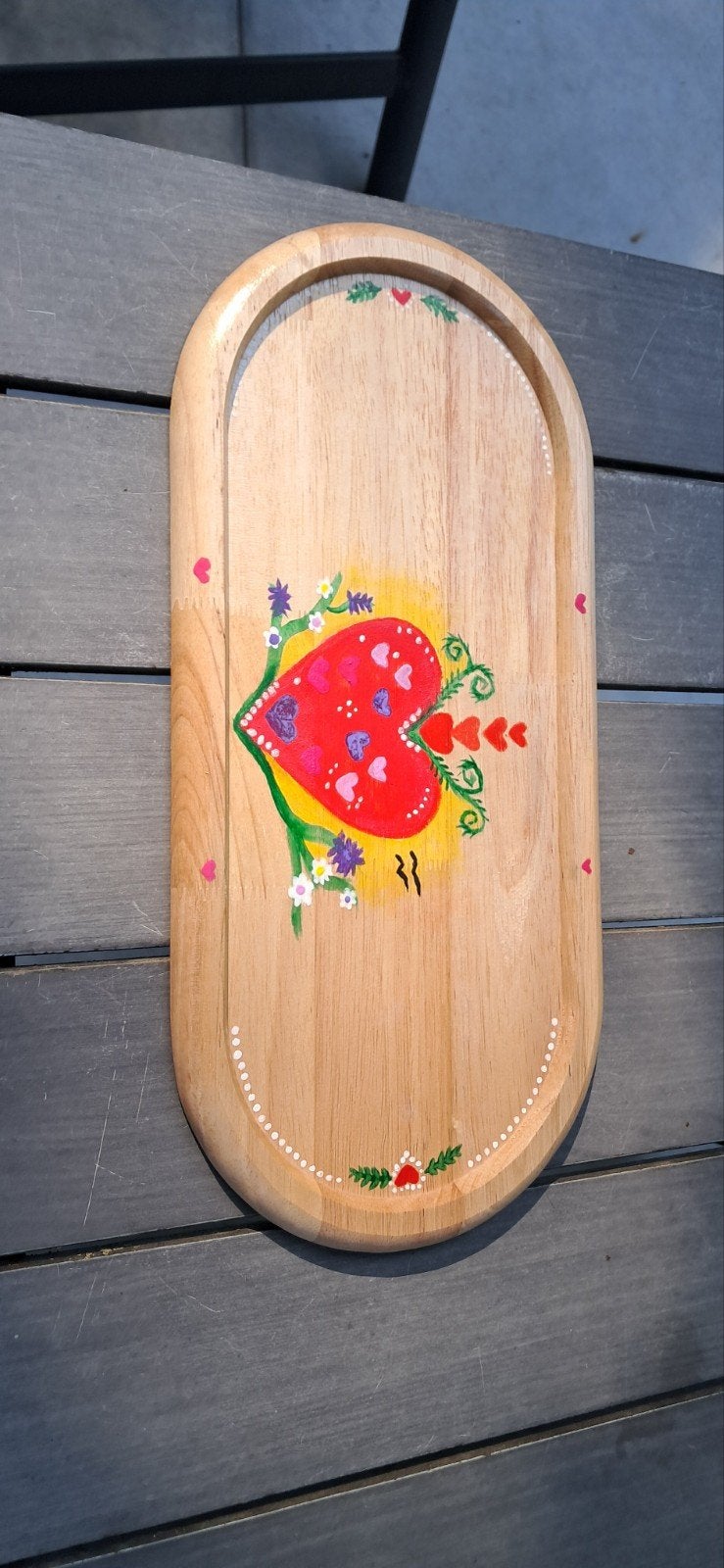 Uniek handversierd houten plankje met coating, Meerkleurig, Nieuw, Ophalen of Verzenden, Vintage