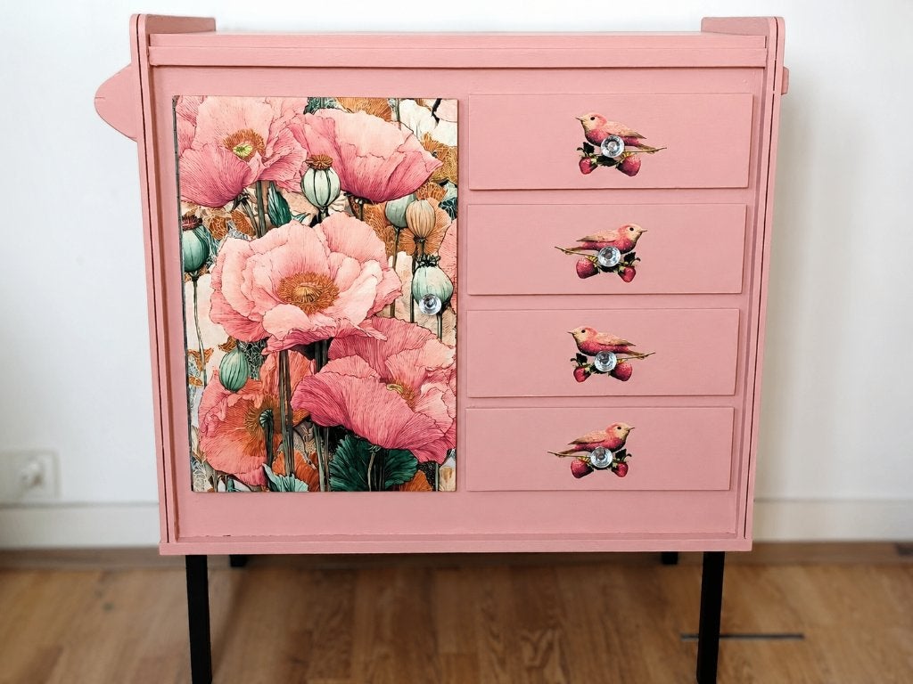 Een ladekast, commode “Roze klaproos”, kast, perzik roze, Kinderen en Baby's, Kinderkamer | Commodes en Kasten, 50 tot 70 cm, Ophalen of Verzenden