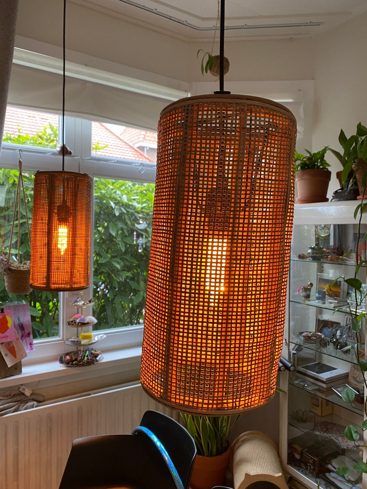 2 hanglampen, Ophalen, Zo goed als nieuw, Natuurlijk materiaal