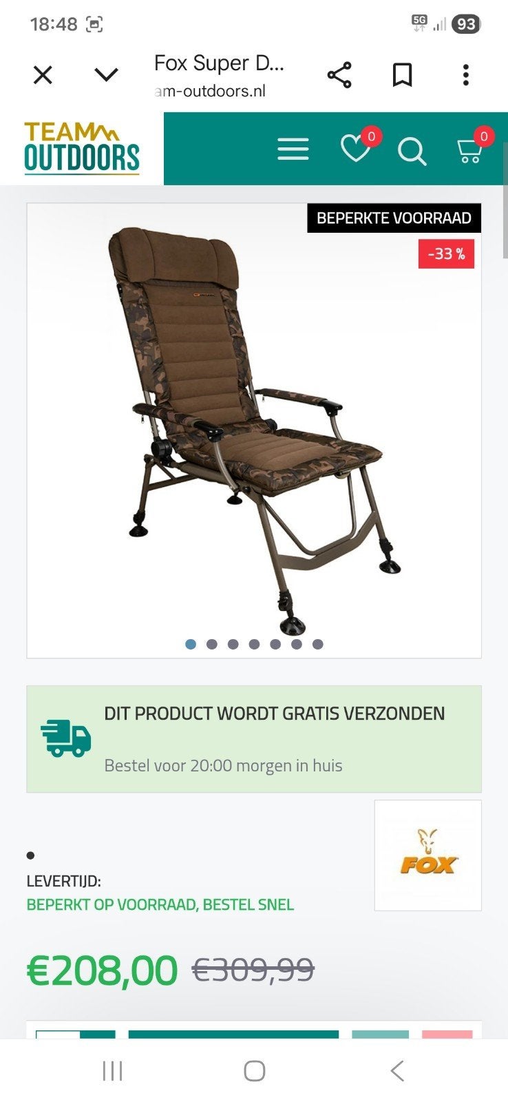 Fox Super Deluxe highback stoel chair, Watersport en Boten, Ophalen, Zo goed als nieuw, Overige typen