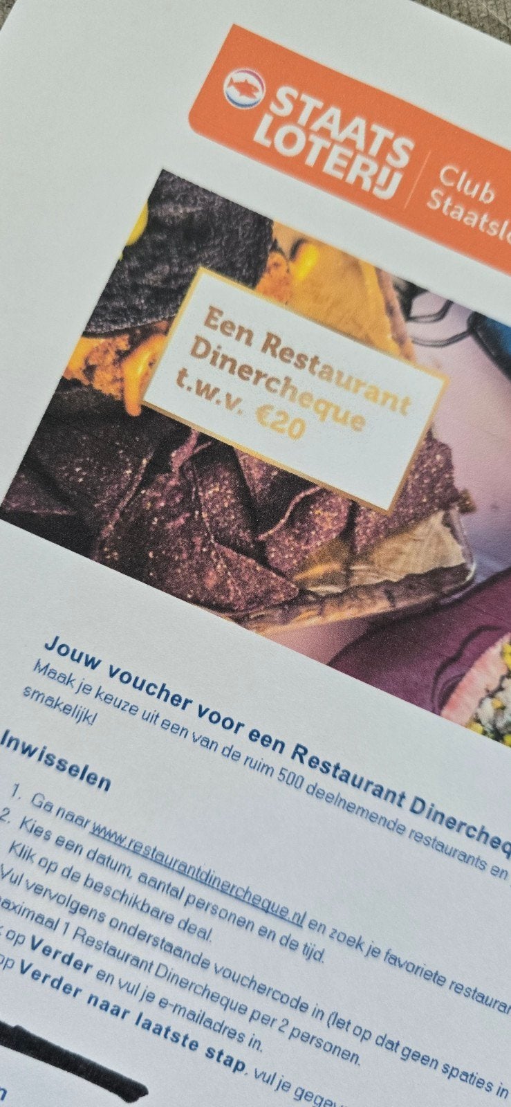 restaurant dinercheque t.w.v. 20 euro, Tickets en Kaartjes, Twee personen, Cadeaubon, Overige typen