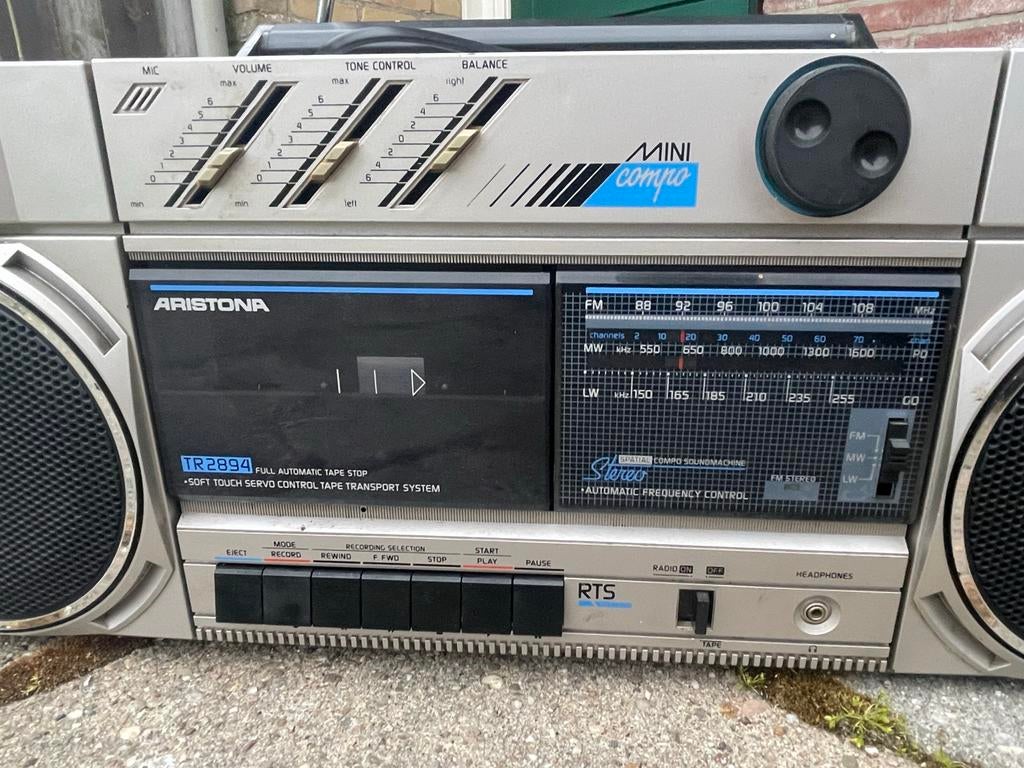 Vintage Aristona TR2894 Mini Compo Boombox met Cassettedeck, Audio, Tv en Foto, Radio's, Ophalen of Verzenden, Gebruikt, Radio